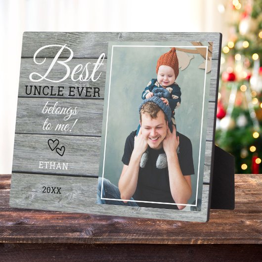 Best oom Ever Gift Photo Rustic Grey Wood Fotoplaat