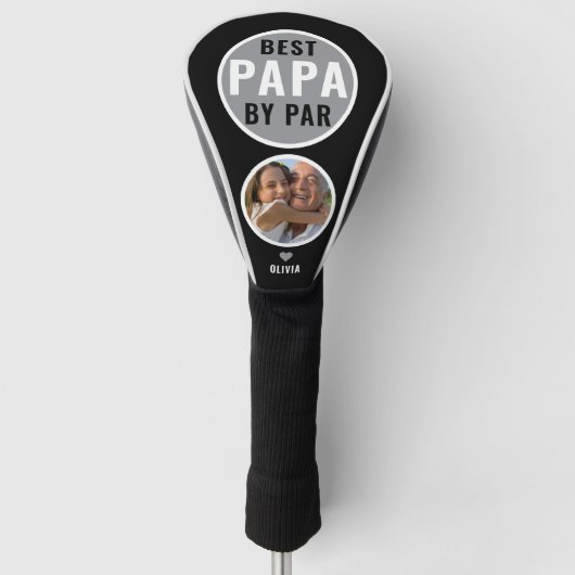 Best Papa By Par Golf Gift Custom Name Foto Zwart Golfheadcover (Voorkant)