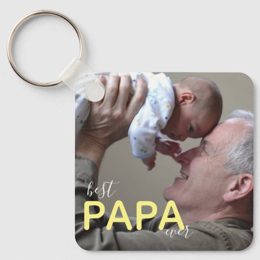 Best Papa Ever Grandpa & Baby Photo Moderne Script Sleutelhanger (Voorkant)