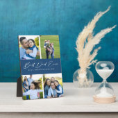 Best Papa Ever Script Bleu 4 Photo Collage Plaque (Côté)