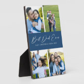 Best Papa Ever Script Bleu 4 Photo Collage Plaque (Côté)