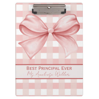 Best Principal Ever Personalized Gingham Bow Klembord