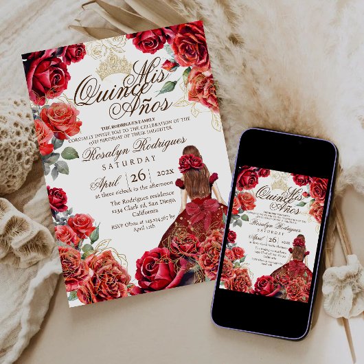 Best Quinceanera - Red Rose Gold Invitation