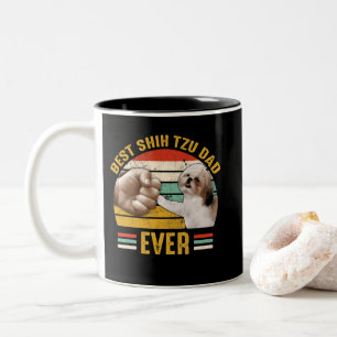 Best Shih Tzu Dad Ever Retro Vintage Dog Lovers Tweekleurige Koffiemok