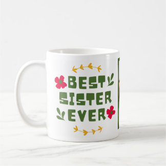 'Best Sister Ever' Geel Groen modern illustratief Koffiemok