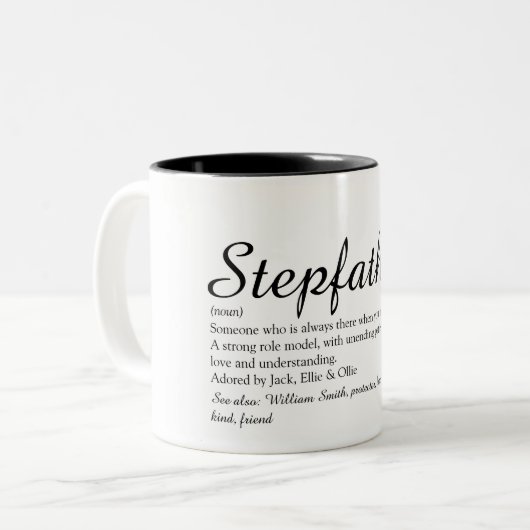 Best Stepfather, Stepdad Ever Definition Script Tweekleurige Koffiemok (Voorkant links)
