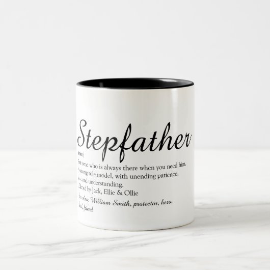 Best Stepfather, Stepdad Ever Definition Script Tweekleurige Koffiemok (Center)