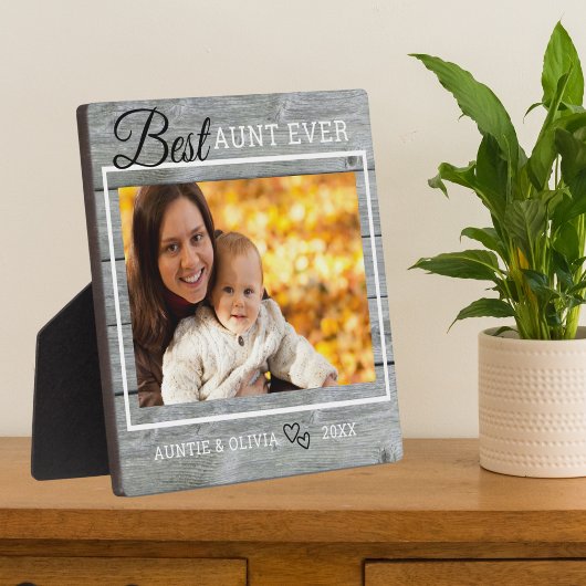 Best tante Ever Custom Photo Rustic Grey Wood Fotoplaat