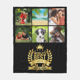 Best tante Photo Collage Gold Black ter wereld Fleece Deken