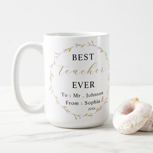 Best Teacher Ever Mug – Custom Name Sip of Thanks (Avec donut)