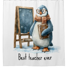Best Teacher Ever Winter Penguin Design Douchegordijn