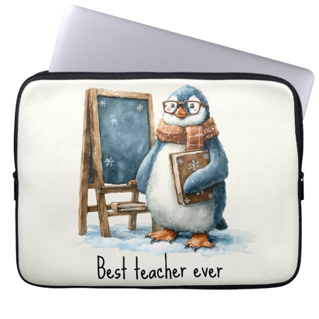 Best Teacher Ever Winter Penguin Design Laptop Sleeve (Voorkant)