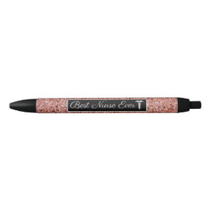 Best verpleegster ooit roze Rose Gold Faux Glitter Zwarte Inkt Pen