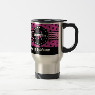 Beste 1st GRADE TEACHER Monogram roze patronen V02 Reisbeker