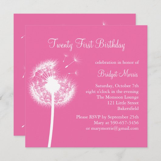 Beste 21e verjaardag uitnodiging (fuchsia) (Voorkant / Achterkant)