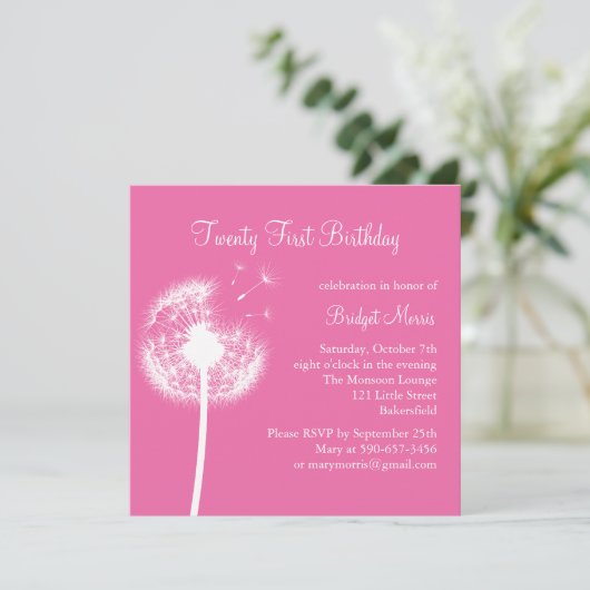 Beste 21e verjaardag uitnodiging (fuchsia) (Staand voorkant)