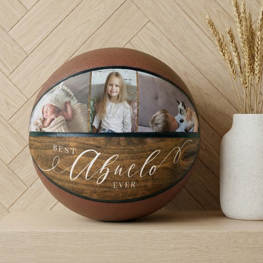 Beste Abuelo Ever Script Woodgrain Fotocollage Basketbal