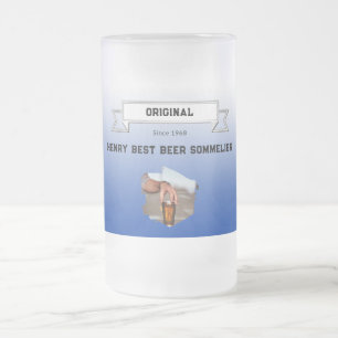 Beste Beer Sommelier Donkerblauw Wit Gradiënt Foto Matglas Bierpul