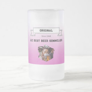 Beste bier sommelier & roze witte gradiënt & foto matglas bierpul