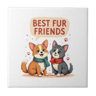 Beste bont vrienden vintage schattige kat en hond  tegeltje