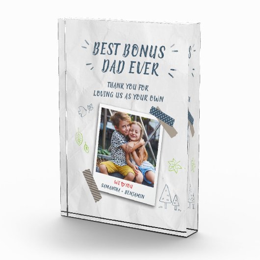 Beste Bonus Vader Ooit KeepSake Custom Fotoblokken (Rechts)