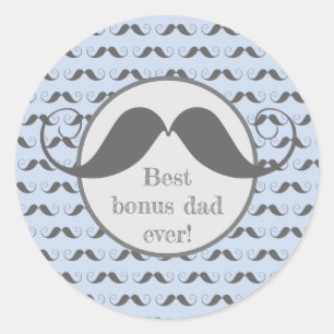 Beste bonusvader! Fun Mustache Pattern Vaderdag Ronde Sticker