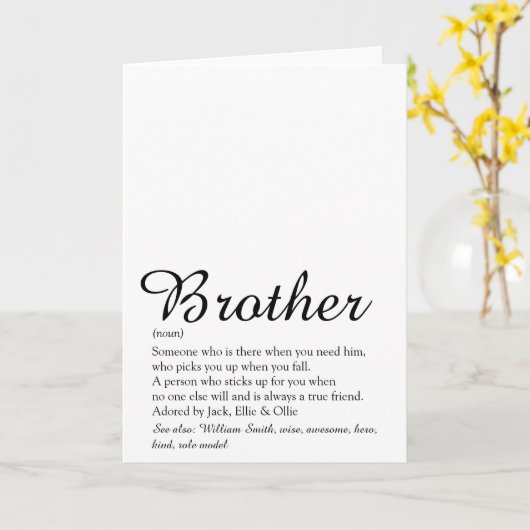 Beste Broer Ooit Definitie Script Fun Kaart (Gele Bloem)