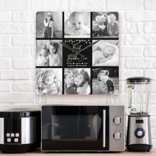 Beste Bubbie Ever 8 Fotocollage Gouden Glitter Gla Vierkante Klok