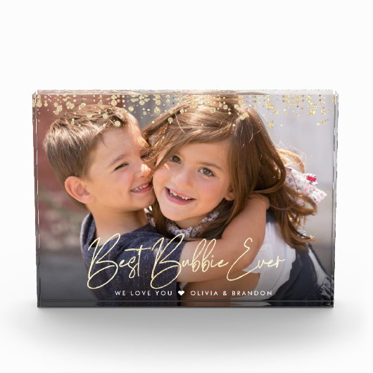 Beste Bubbie Ooit Gouden Glitter Script Aangepaste Fotoblokken (Voorkant)
