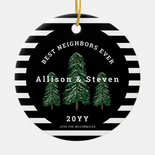 Beste buren ooit elegante dennenbomen kerst keramisch ornament (Voorkant)