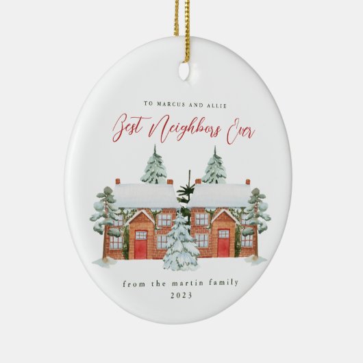 Beste buren ooit geïllustreerd Kerstmis Keramisch Ornament (Rechts)