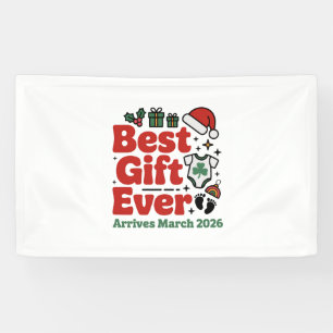 Beste cadeau arriveert in maart 2026 Kerst Koppels Spandoek