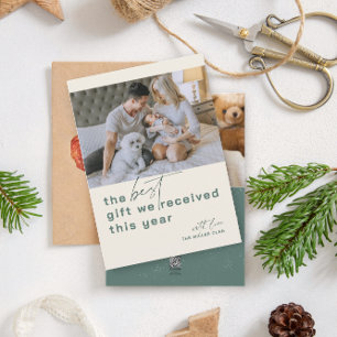 Beste cadeau foto Groene vakantie geboorte aankond Feestdagenkaart