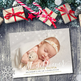 Beste Cadeau Ooit Sneeuw Foto Kerstmis Geboorte Aankondiging