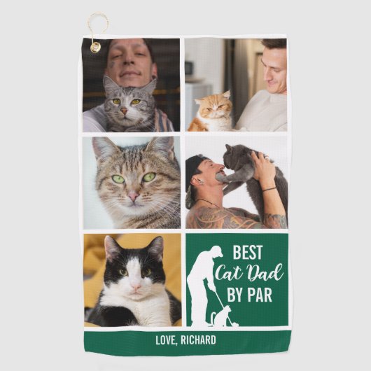 Beste Cat Dad By Par Fotocollage voor Vaderdag Golfhanddoek (Voorkant)