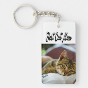 Beste Cat mam Foto Zwarte tekst Sleutelhanger