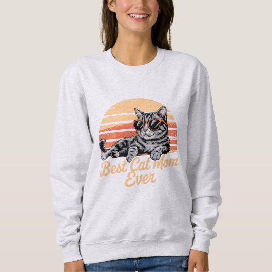 Beste Cat Mom ooit Sweatshirt - Cool Cat met Sungl (Voorkant)