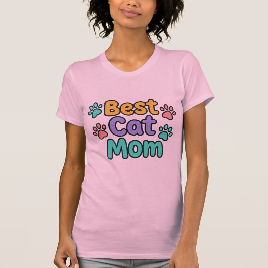 Beste Cat Mom T-Shirt – Kleurrijke Paw Print Desig (Voorkant)