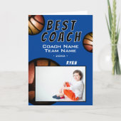 Beste coach basketbal metallic foto bedankkaart (Voorkant)