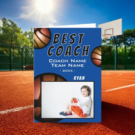 Beste coach basketbal metallic foto bedankkaart
