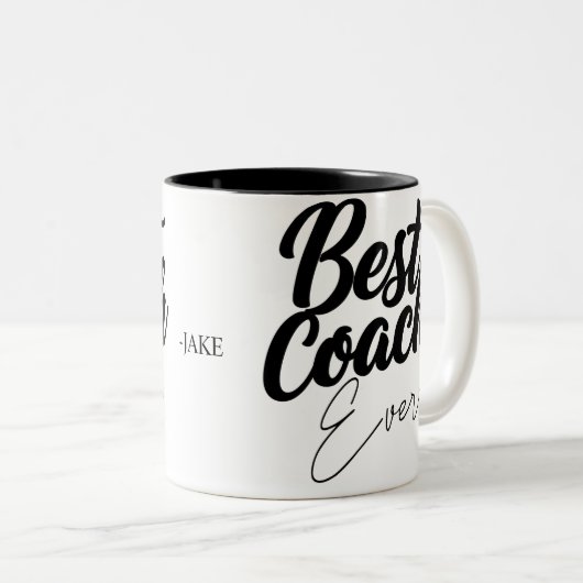 Beste coach ooit gepersonaliseerde waardering gesc tweekleurige koffiemok (Voorkant rechts)