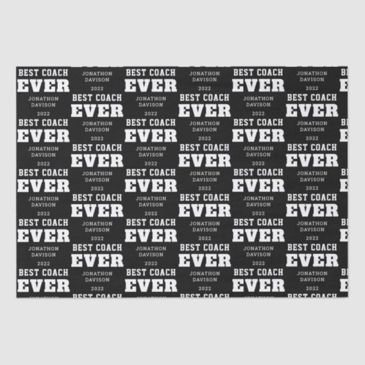Beste coach ooit naam jaar wit zwart tissuepapier (Voorkant)