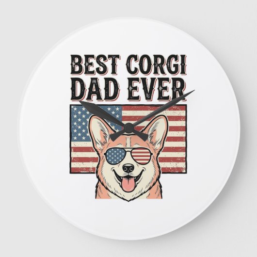Beste Corgi Vader Ooit Patriottisch Vintage Hond S Grote Klok (Voorkant)