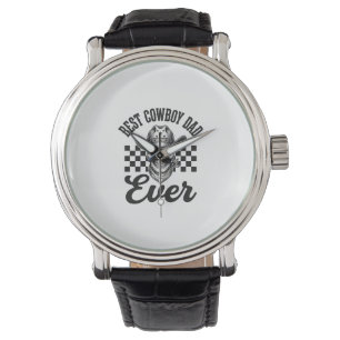 Beste Cowboy Vader Schedel Westers T-shirt Ontwerp Horloge