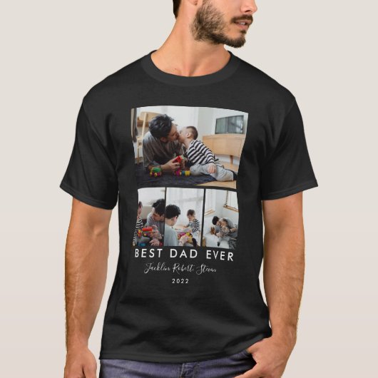 BESTE DAD OOIT | Aangepast 4 fotocollage T-shirt (Voorkant)