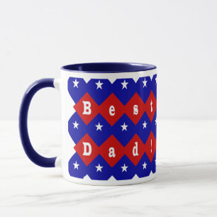 Beste Dad Stars & Diamonds Typografie Rood & Blauw Mok