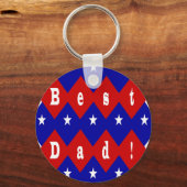 Beste Dad Stars & Diamonds Typografie Rood & Blauw Sleutelhanger (Voorkant)