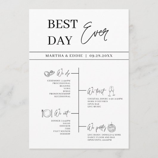 Beste dag ooit bruiloft tijdlijn programma (Voorkant)