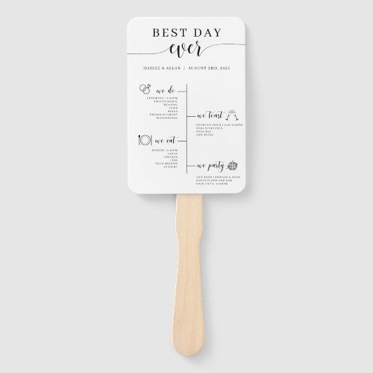 Beste dag ooit bruiloft tijdlijn programma fan handwaaier (Voorkant)