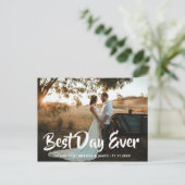 Beste dag ooit Dank u Bold Script Trouwfoto Briefkaart (Staand voorkant)